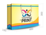 заказать печать Бумажный пакет тираж 500 штук горизонтальный, А3 формата , размер 400x300x120 мм, бумага 200 г/м² + с ламинацией, установка люверсов и ручки-шнурка